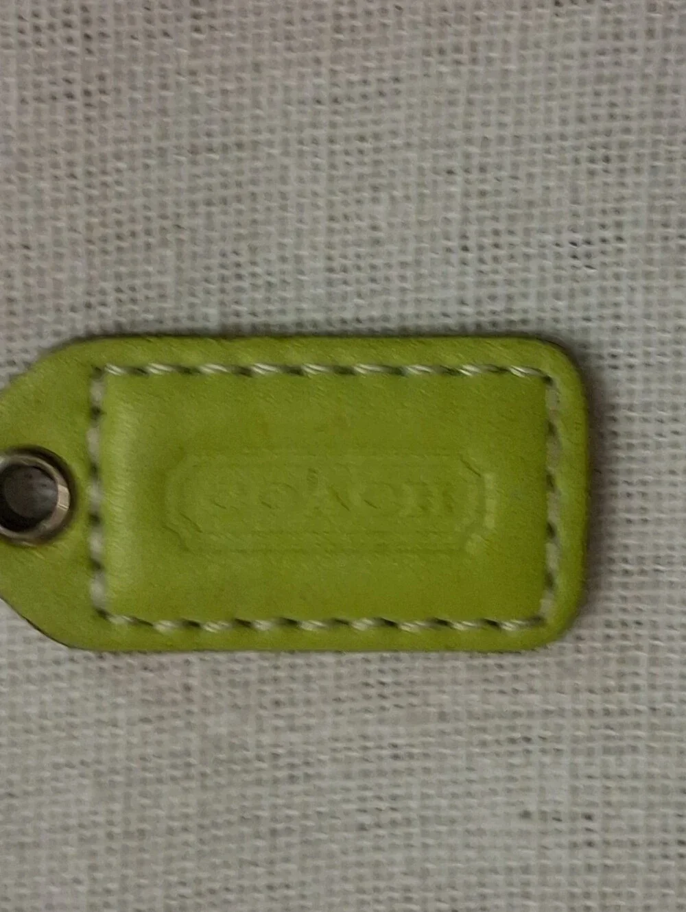 COACH Vintage Lime Green Leather Hangtag, Keyring, Replacement 1.5